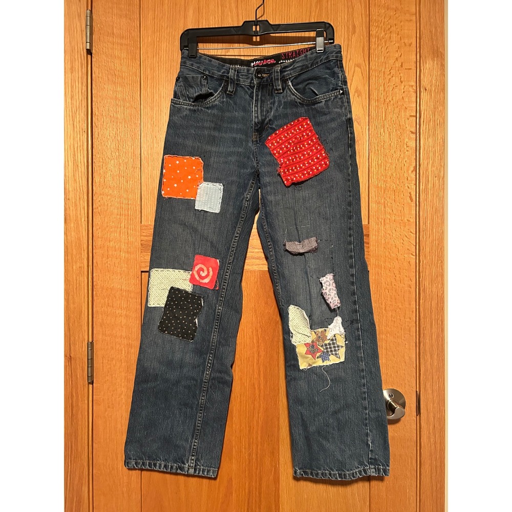Tony Hawk Straight Leg Patchwork Denim Jeans Blue 29x30 Custom Style DIY Unisex